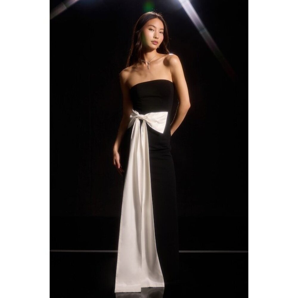 Lulus Marvelous Vision Black Strapless Bow Column Maxi Dress - Size S